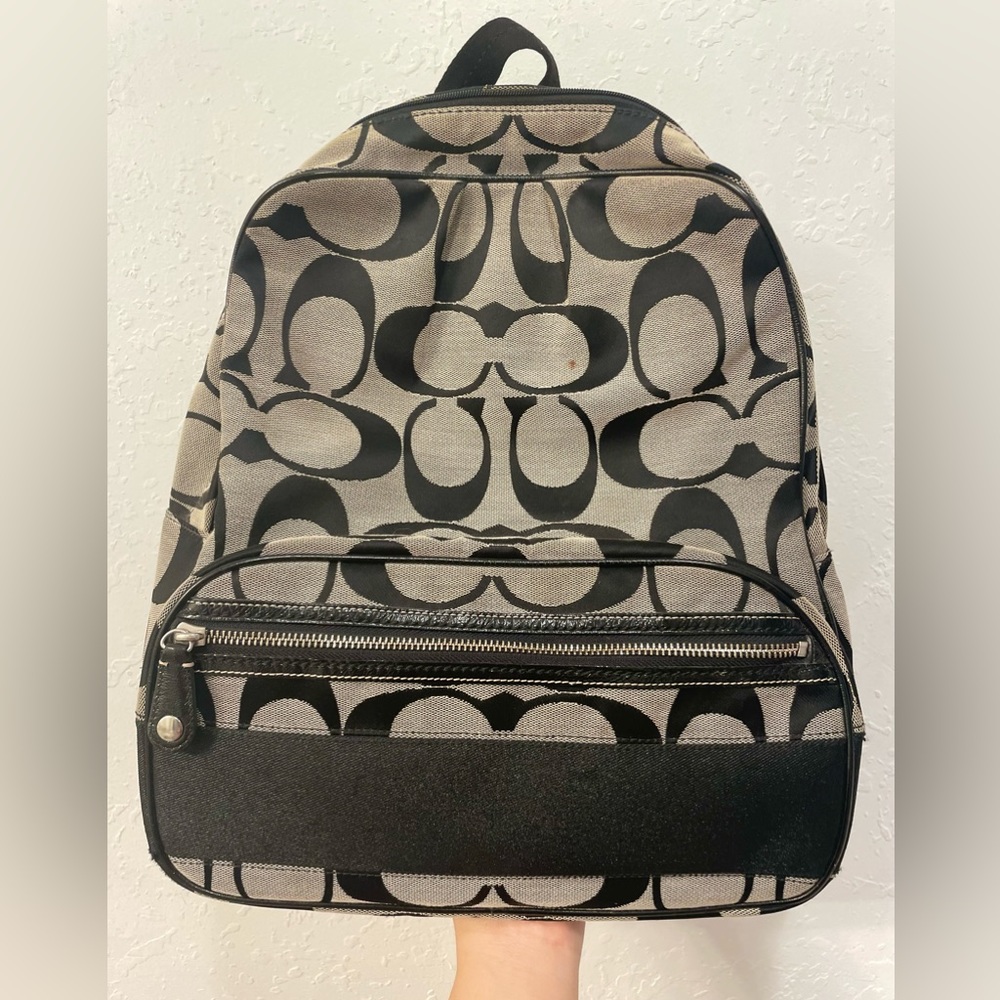 Coach Signature Jacquard Backpack - Black and Gray with Stripe